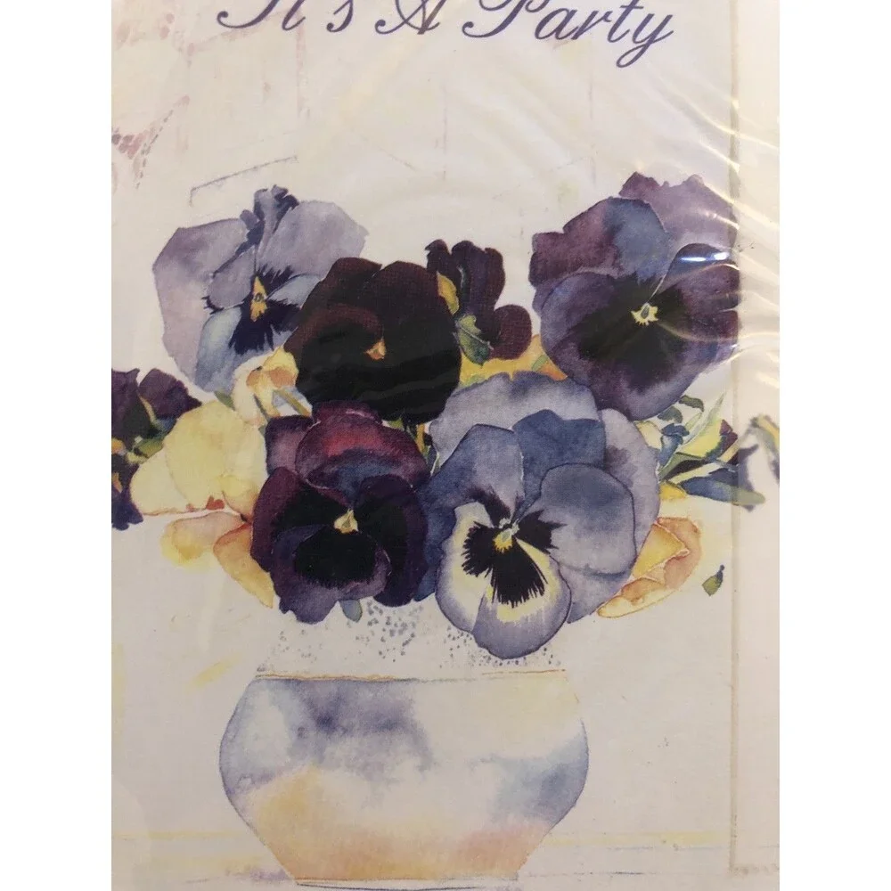 8pk Birthday Invitation Cards w/ Envelopes  PURPLE FLOWERS Popular Greetings
